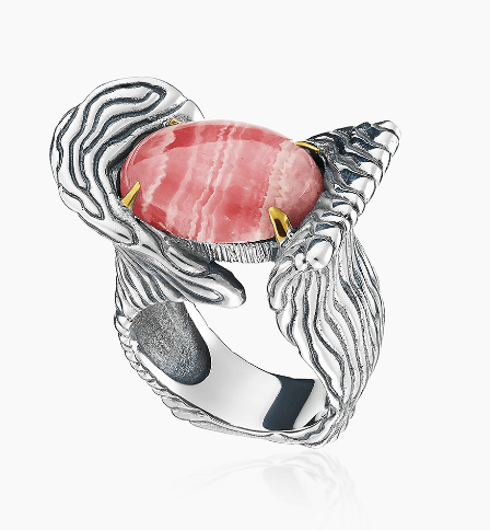 Кольцо из серебра 925 с  родохрозитом