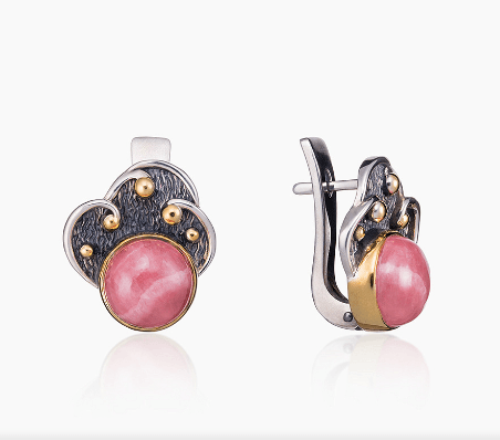 Серьги из серебра 925 с  родохрозитом