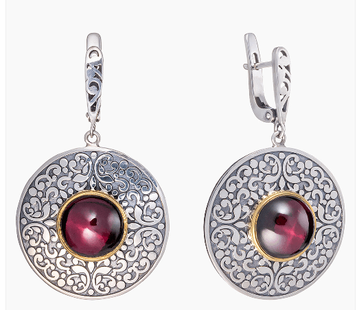 Серьги из серебра 925 с  гранатом