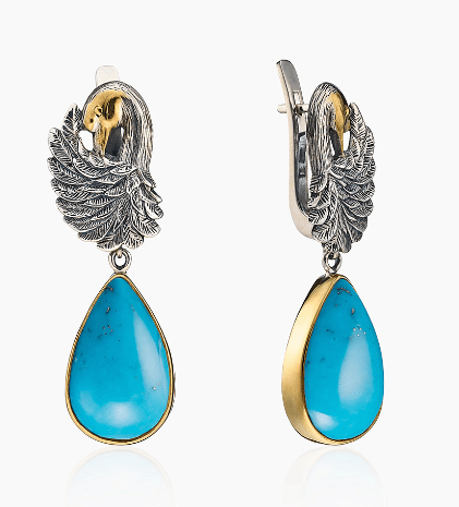 Серьги из серебра 925 с  бирюзой