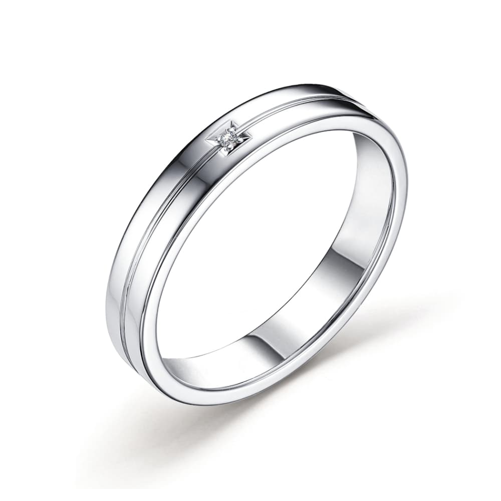 Кольцо обручальное из серебра 925 с бриллиантом