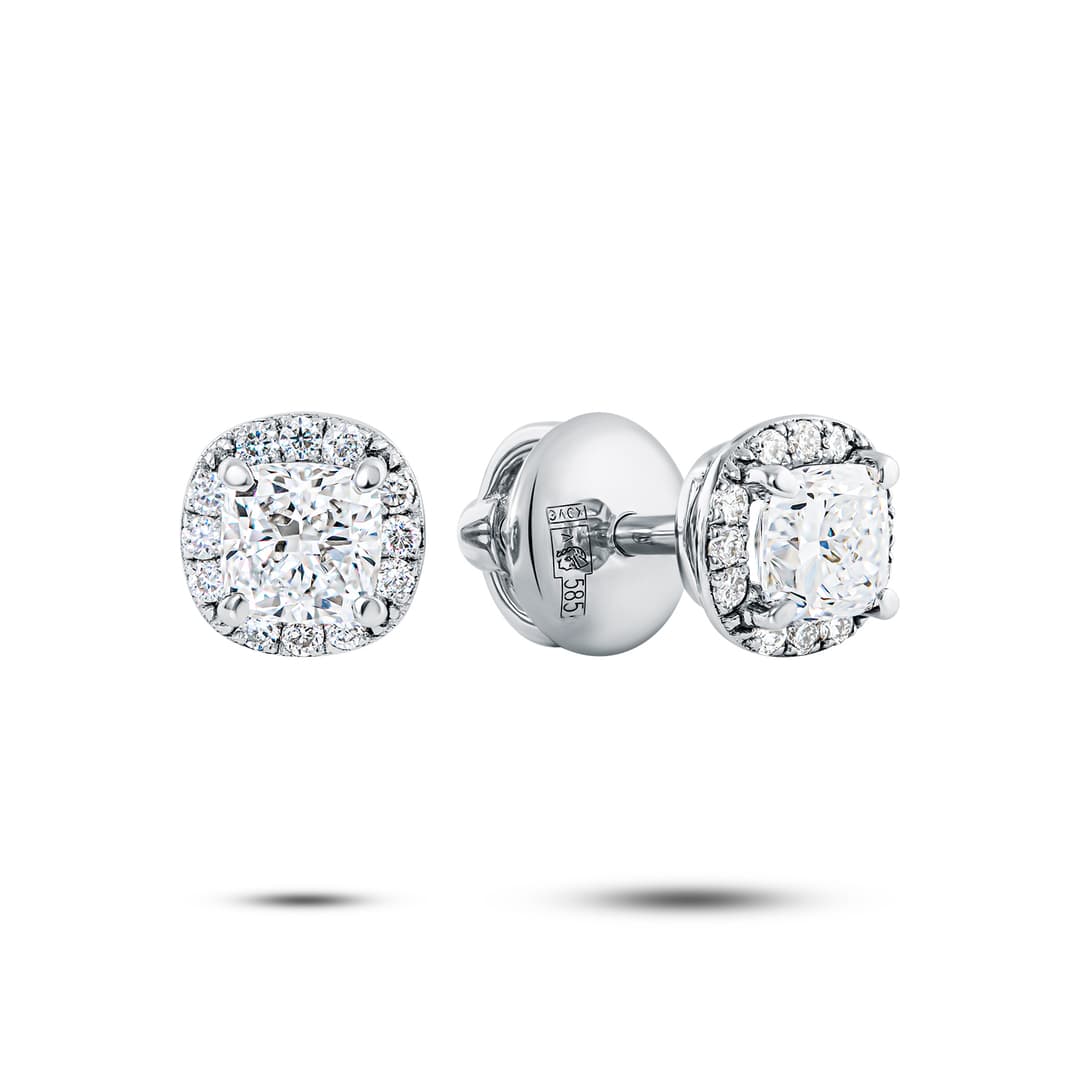 Серьги из золота 585 с выращенным бриллиантом