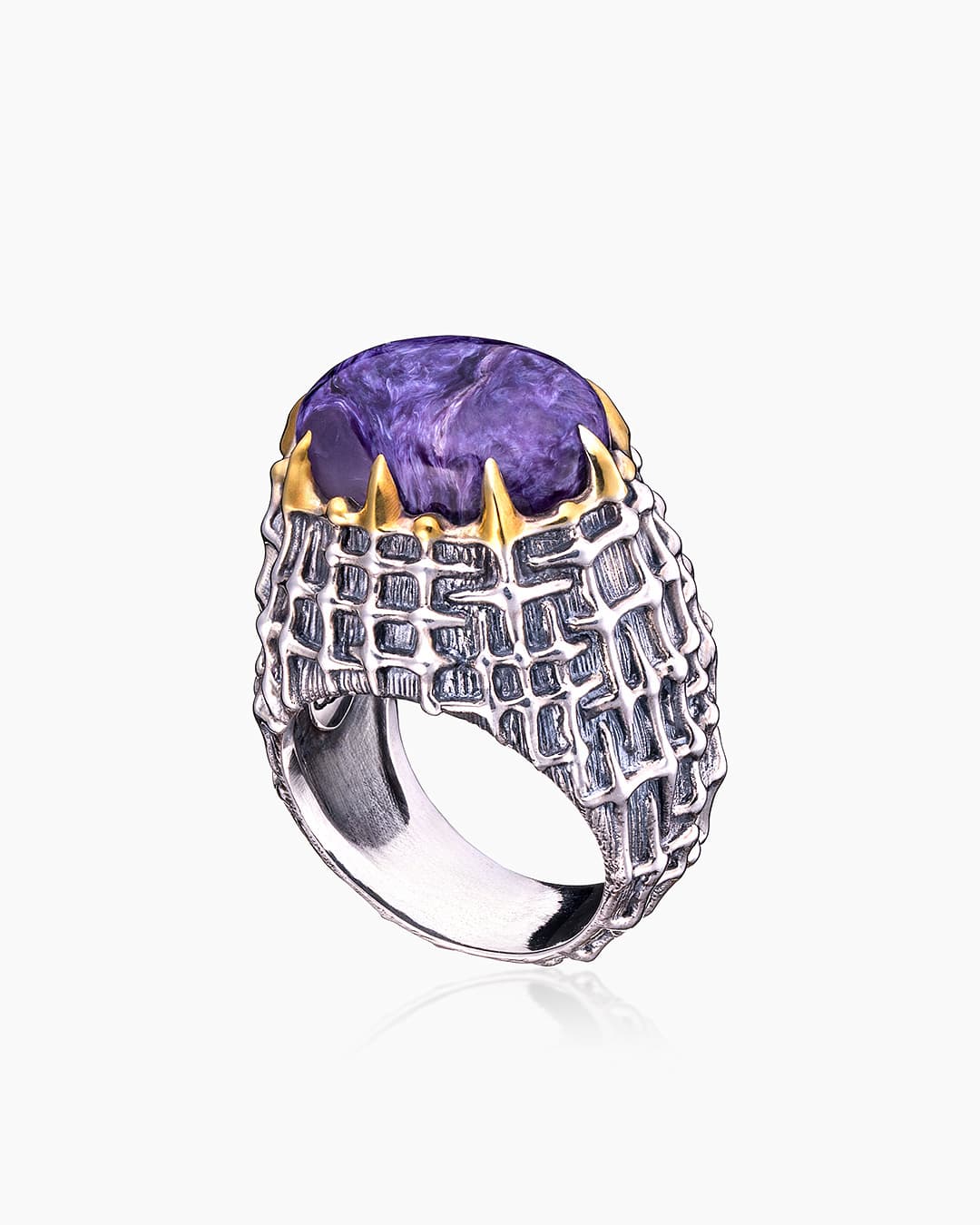 Кольцо из серебра 925 с чароитами