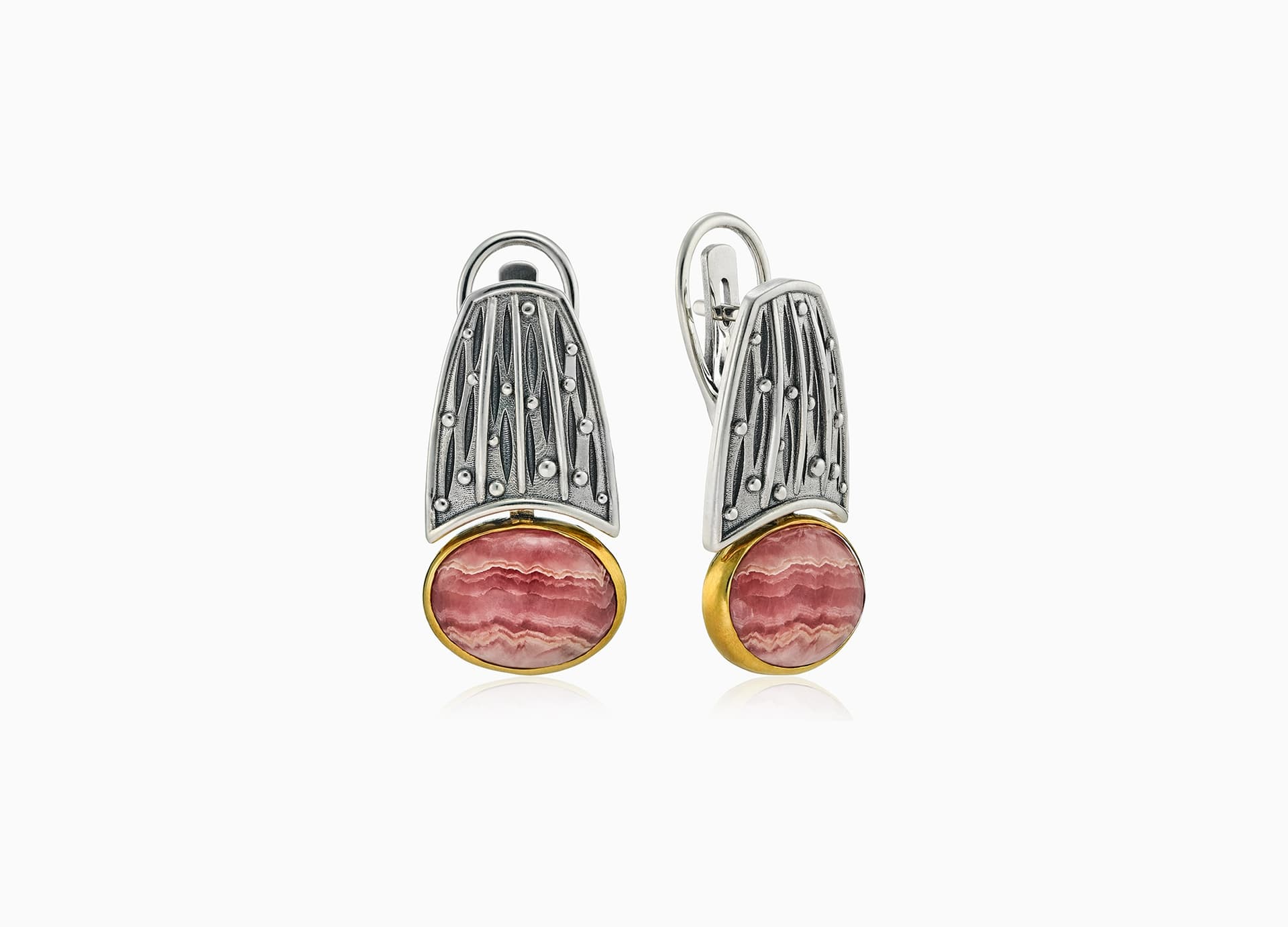 Серьги из серебра 925 с родохрозитами