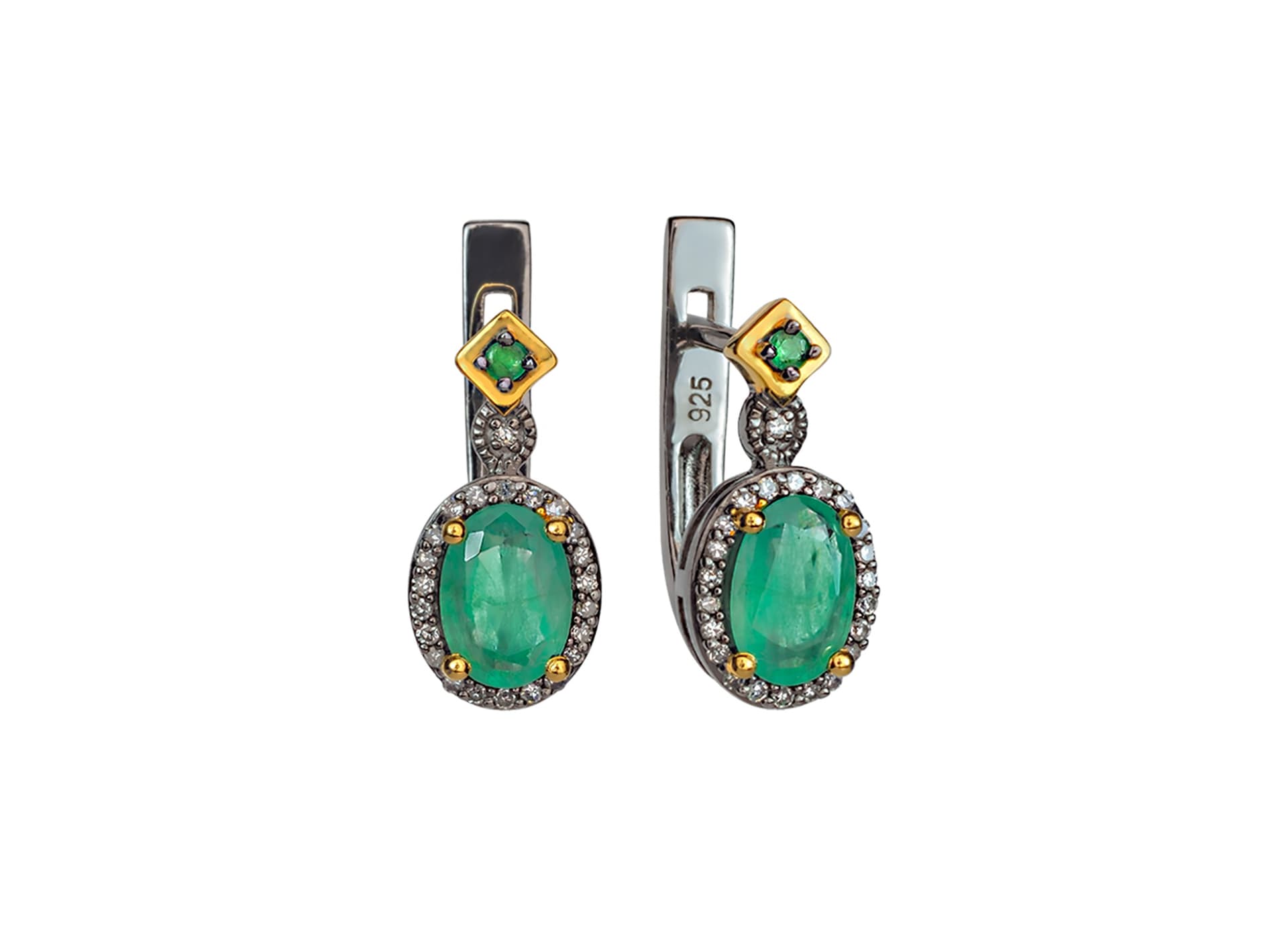 Серьги из серебра 925 с изумрудами