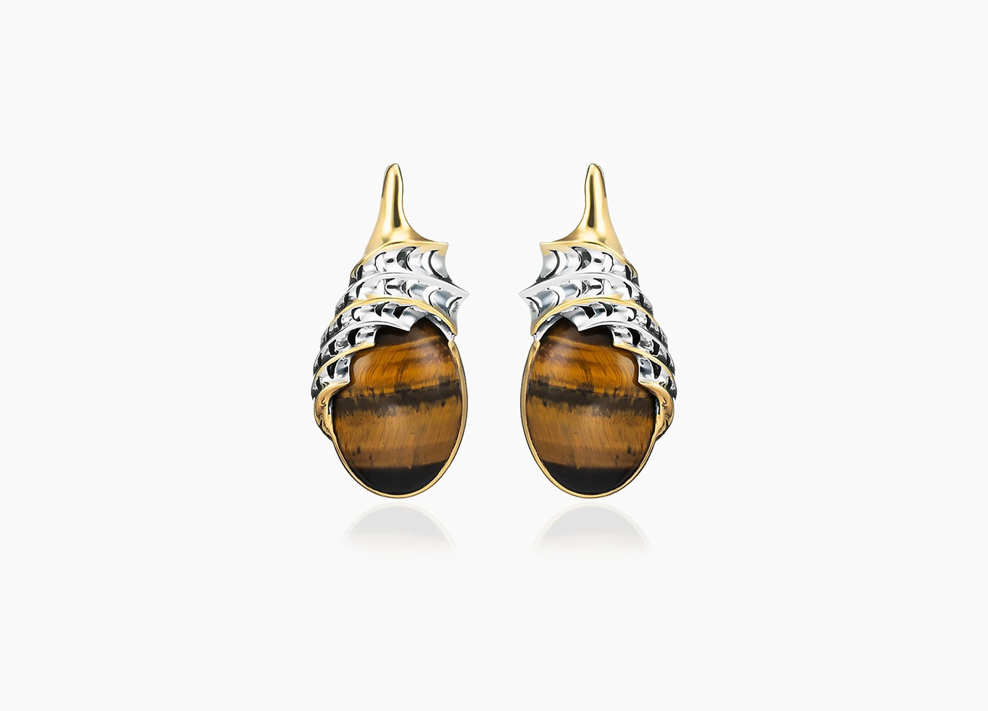 Серьги из серебра 925 с тигровым глазом