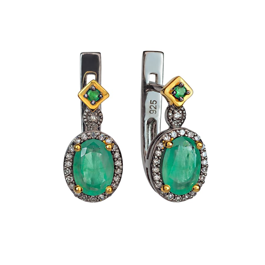 Серьги из серебра 925 с изумрудами
