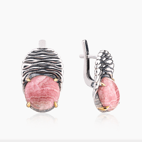 Серьги из серебра 925 с родохрозитами