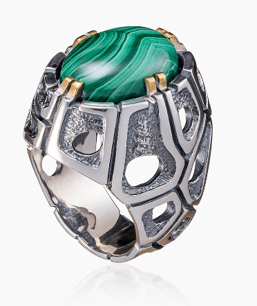 Кольцо из серебра 925 с  малахитом