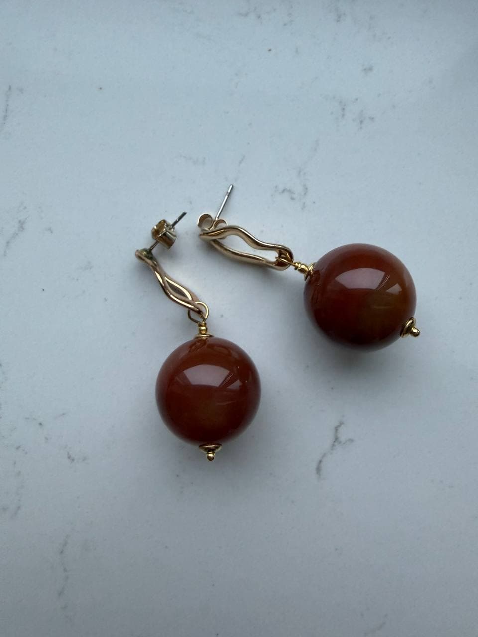 Серьги из стали с сердолик