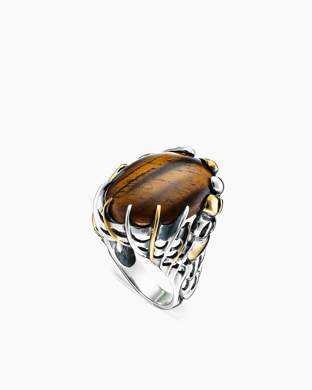 Кольцо из серебра 925 с тигровым глазом