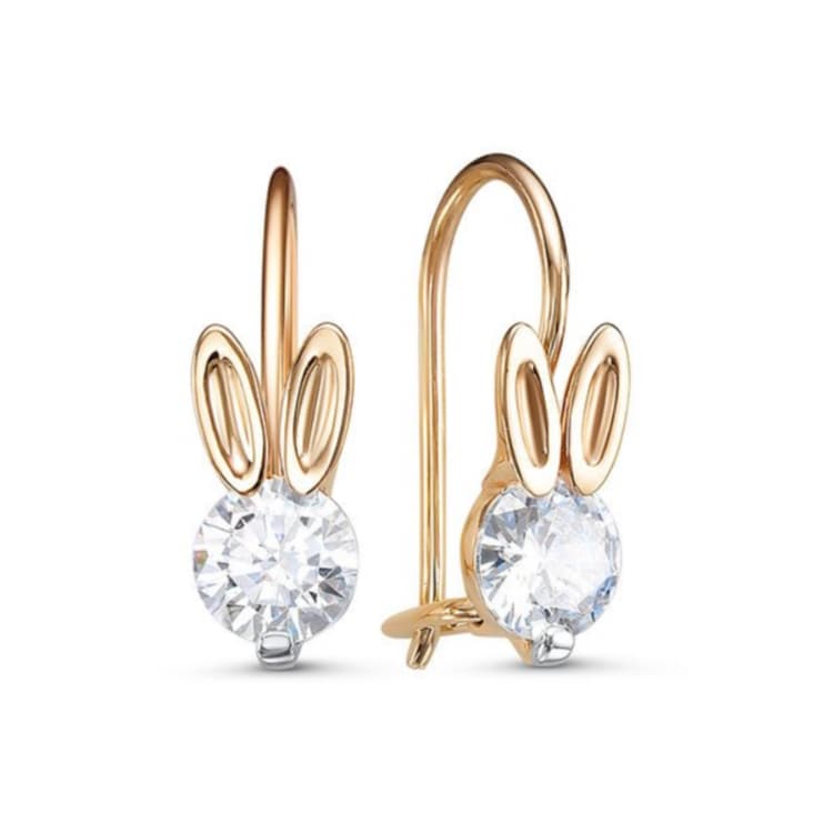 Серьги детские из золота 585 с фианитами