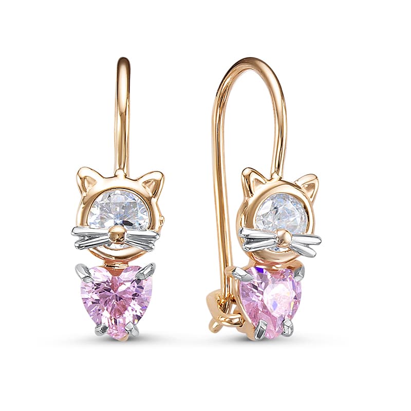 Серьги детские из золота 585 с фианитами