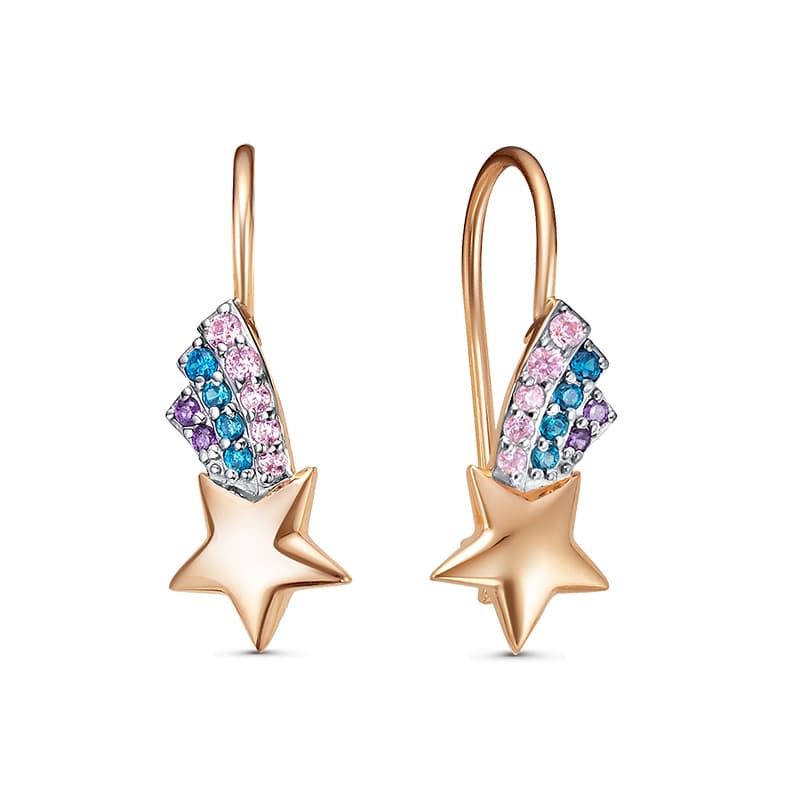 Серьги детские из золота 585 с фианитами